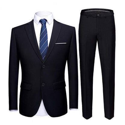 Popular Men Suit Set Temperament Turndown Collar Cozy Slimming Pure Color Pants Groom Suit Fine Stitching