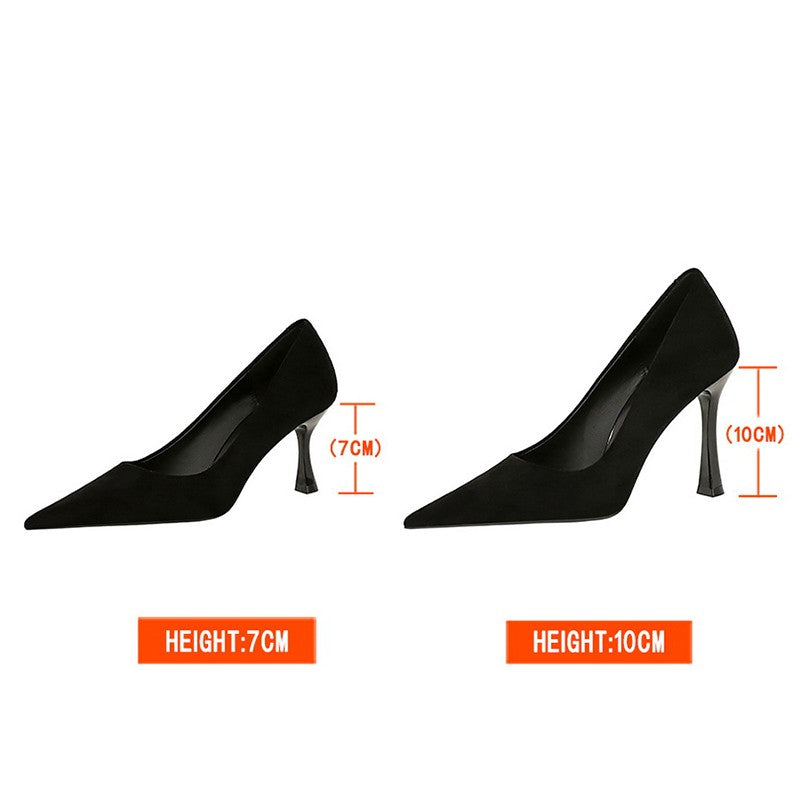 Autumn Simple Elegant 10cm 7cm High Heels Stiletto Womens Shoes Pointed Black Etiquette Professional Single Shoes Wedding Shoes