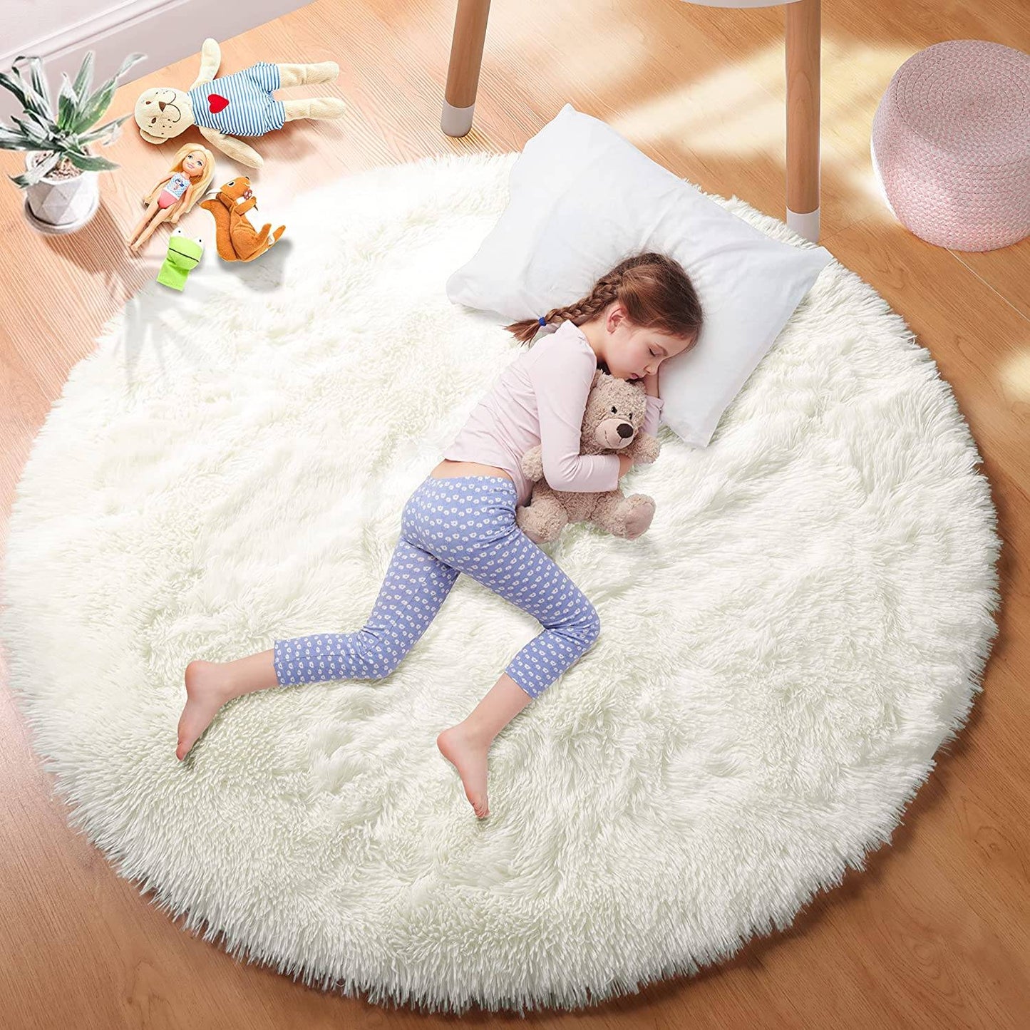 100/120/140/160 Round Rug Fluffy Soft Area Rugs for Kids Girls Room Princess Castle Plush Shag Carpet Cute Circle Bedroom Decor
