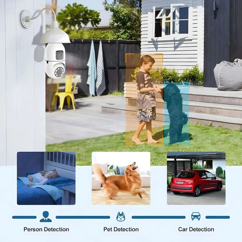 8MP WiFi IP Camera E27 Bulb Dual Lens Wireless Cam Baby Monitor Two-way Audio AI Human Tracking Smart Home Surveillance Camera