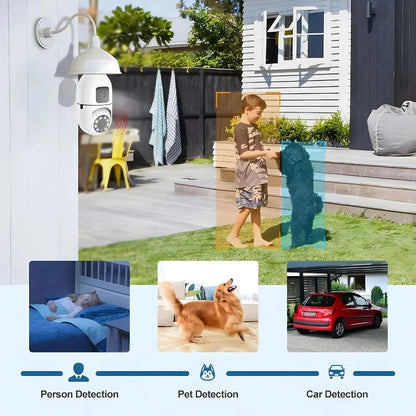 8MP WiFi IP Camera E27 Bulb Dual Lens Wireless Cam Baby Monitor Two-way Audio AI Human Tracking Smart Home Surveillance Camera