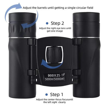 900x25 HD Zoom Binóculo Portátil Potente de Longo Alcance BAK4 Telescópio Binóculos Dobráveis para Baixa Luminosidade para Caça e Acampamento