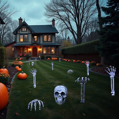 Decorações de Halloween para Casa Crânio Esqueleto Adereços de Terror para Exterior Caveira e Mãos Realistas para Jardim Brincadeiras Festas e Suprimentos