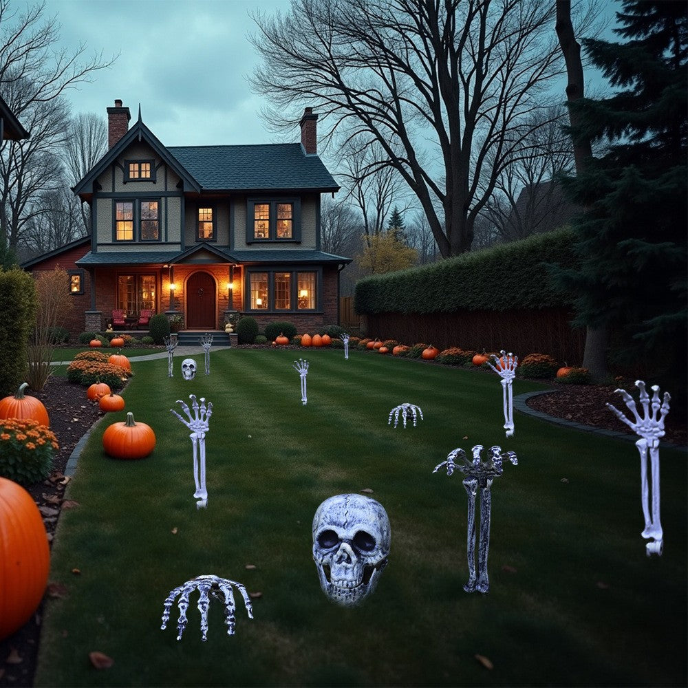 Decorações de Halloween para Casa Crânio Esqueleto Adereços de Terror para Exterior Caveira e Mãos Realistas para Jardim Brincadeiras Festas e Suprimentos
