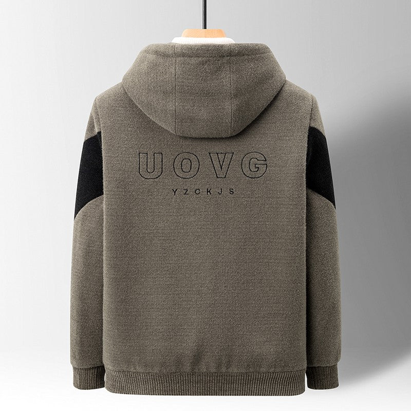 Winter Patchwork Woolen Jacket Men Hooded Short Trench Coat Thickened Warm Casual Business Social Overcoat