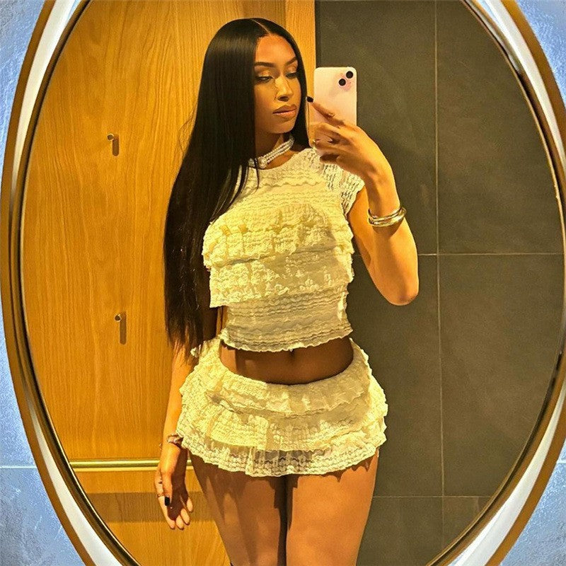 2025 New Fashion Sweet Temperament Solid Color Lace Spice Girl Pleated Low Waist Navel Shorts Femininity Sexy