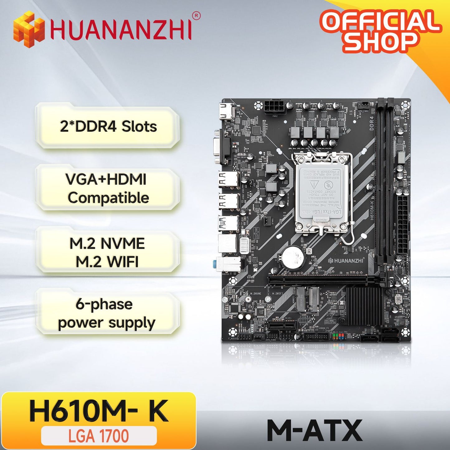 Placa-mãe HUANANZHI H610M K MATX DDR4, suporte para CPU Intel LGA 1700 de 12ª 13ª 14ª Geração H610 12100F 12400F 12490F 12600F 12700F 13600F