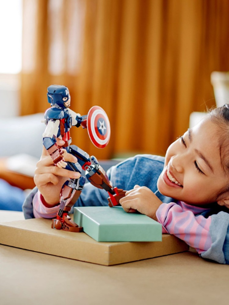 LEGO 76258 Super-Herói Marvel Capitão América Boneco Montável Brinquedo Presente de Dia das Crianças