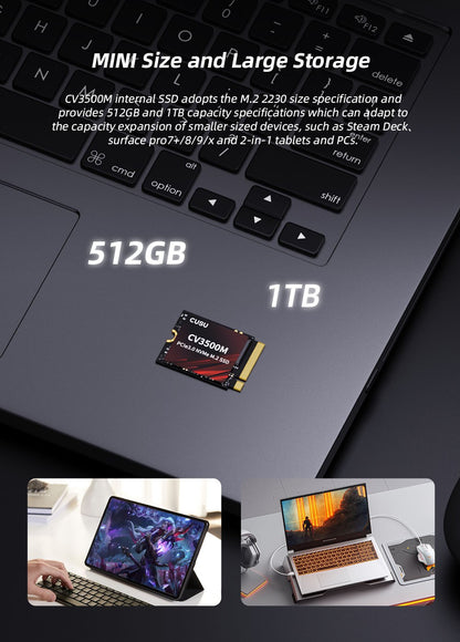 CUSU SSD 2230 512 GB 1 TB NVMe M2 SSD Disco Rígido Pcie3.0 Unidade de Estado Sólido Interna para Steam Deck Microsoft Surface Pro7/8/9