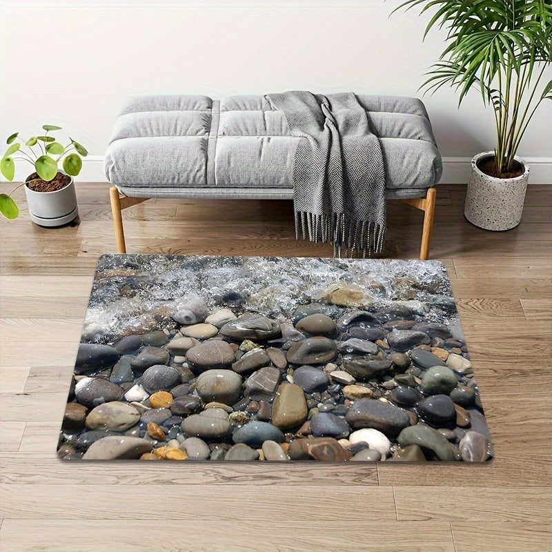 3D River Rock Doormat - Realistic Pebble and Water Design for a Nature-Inspired Home Entrance, Creating a Calming Atmosphere