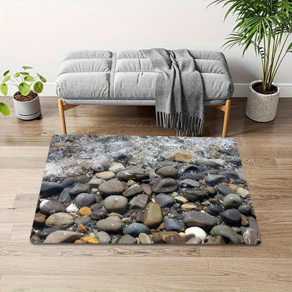 3D River Rock Doormat - Realistic Pebble and Water Design for a Nature-Inspired Home Entrance, Creating a Calming Atmosphere