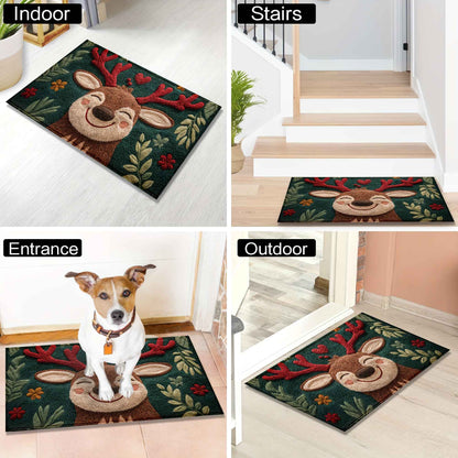 1pc Fluffy Christmas Deer Bath Mat - Quick-Dry & Absorbent, Festive Holiday Design with Red Berries & Green Leaves bathroom mat