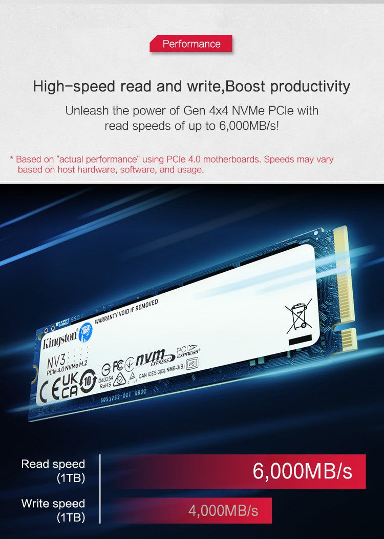 SSD Kingston NV3 500 GB 1 TB 2 TB NVMe PCIe Gen 4.0x4 Unidade de Estado Sólido M.2 2280 SSD Interno Para Desktop Notebook - Até 6000 MB/s