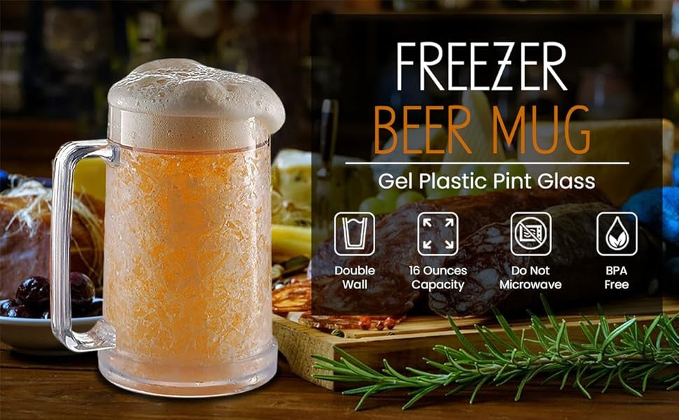 Canecas de Cerveja de Parede Dupla com Gel Congelante, Canecas de Uísque Transparentes com Alça para Bar e Copos de Bebida para Uso Externo