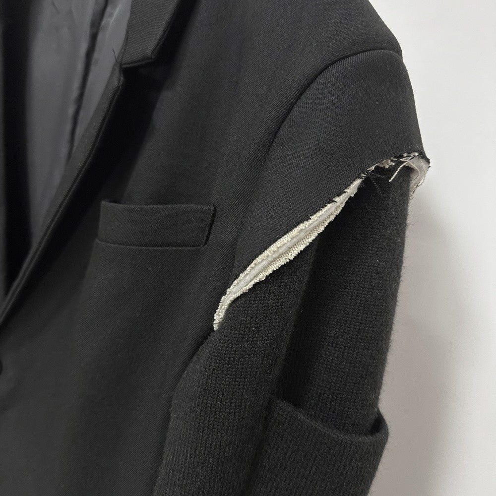 High Street Men's and Women's RO Dark Show Knitted Edge Splicing Sleeve Wide Shoulder Windbreaker Coat Medium Length Blazer Coat