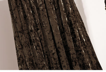 Autumn Winter Girls New A-line Velvet Skirt 2025 Plus Size Gold Velvet Half Pleated Skirt Solid Versatile High Waist Mid Skirt