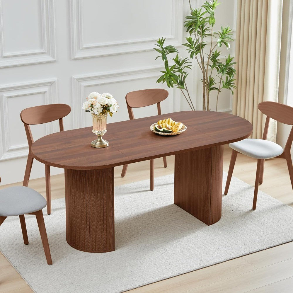 70.8 Inch Dining Table for 4-6 People, Oval Kitchen Table with Semi-Cylindrical Legs Base, Modern Farmhouse Round Dinner Tables