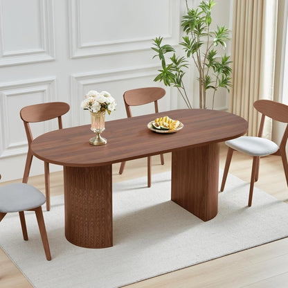 70.8 Inch Dining Table for 4-6 People, Oval Kitchen Table with Semi-Cylindrical Legs Base, Modern Farmhouse Round Dinner Tables
