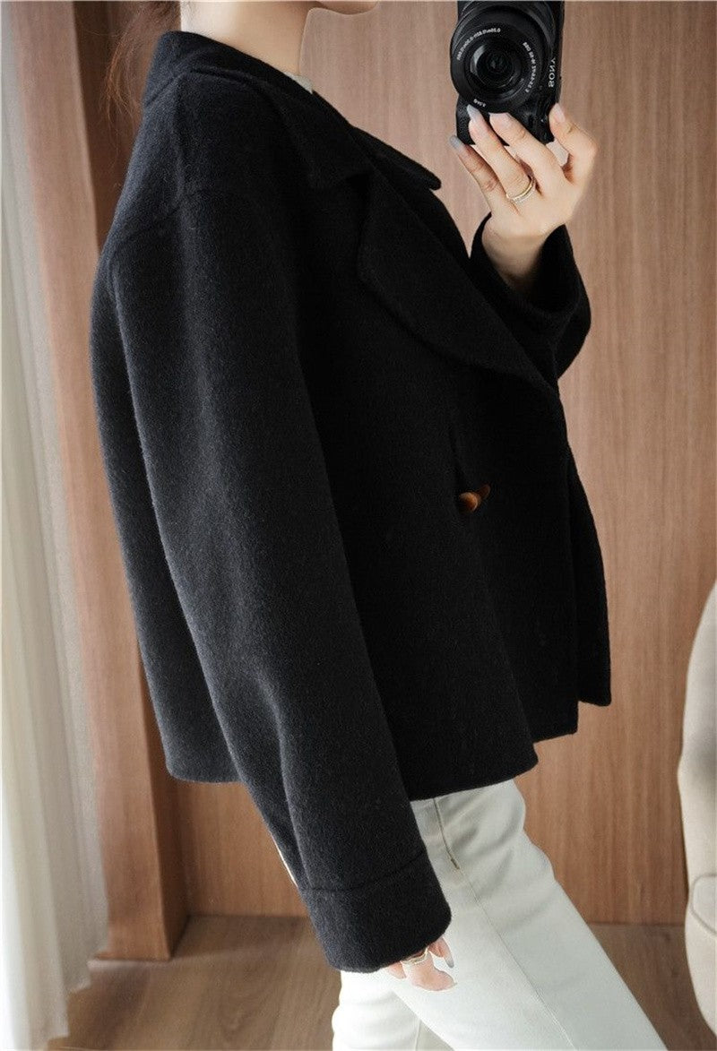 2024 Autumn Winter Double Sided Women Woolen Coat New Fashion Solid Short Outerwear Loose Double Breasted Wool Jacket Female Top