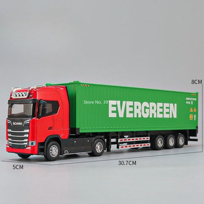 1:50 Modelos de Caminhões Pesados de Liga Leve Veículos de Contêiner Brinquedos Carro de Transporte em Miniatura com Luz e Música Pneus de Borracha Presentes para Crianças