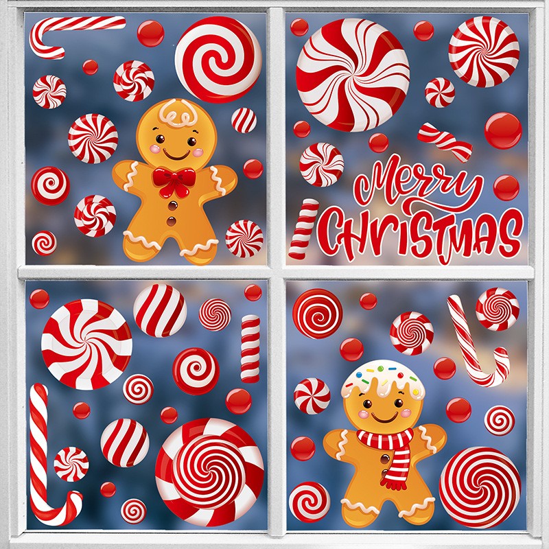 Christmas Gingerbread Man & Candy Cane Window Stickers - Sweet Holiday Decals for Bedroom Living Room Glass Holiday Home Decor