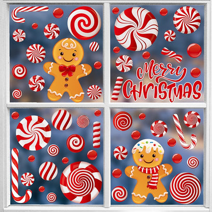 Christmas Gingerbread Man & Candy Cane Window Stickers - Sweet Holiday Decals for Bedroom Living Room Glass Holiday Home Decor