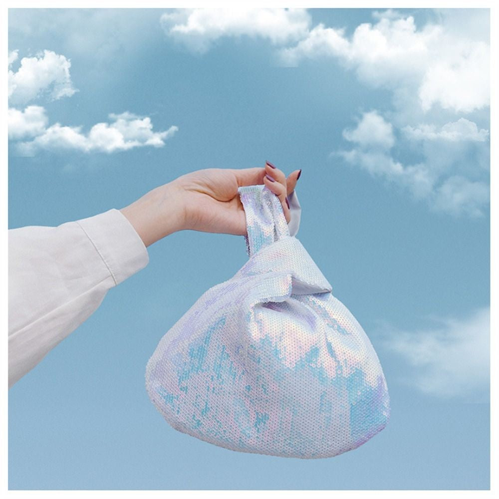 Ladies Trendy Fashion Reversible Sequin Evening Clutch Purse Women Girls Small Glitter Wrist Knot Bag