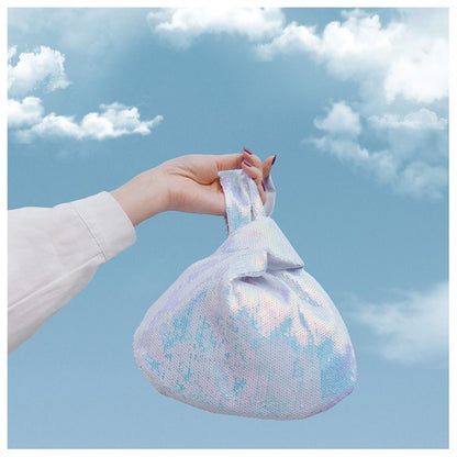 Ladies Trendy Fashion Reversible Sequin Evening Clutch Purse Women Girls Small Glitter Wrist Knot Bag