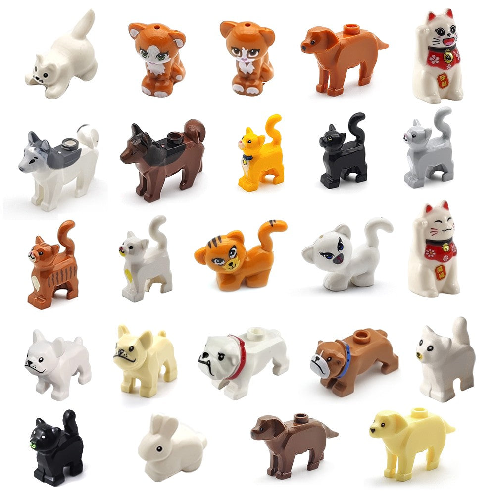 MOC Building Blocks Pets Husky White Kitten Puppy Bulldog Zoo Pet Building Blocks Scene Decoration Props Children's DIY Toy Gift