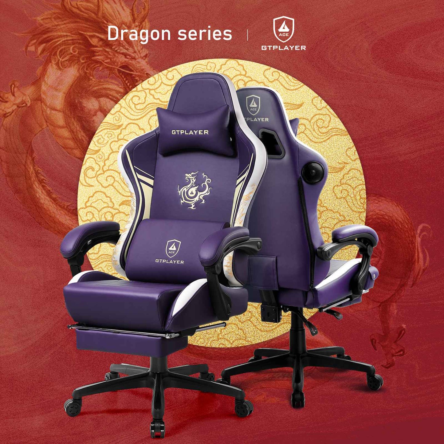 Cadeira Gamer GTPLAYER com Alto-falantes Bluetooth, Apoio para os Pés e Design Ergonômico, Cadeira de Escritório e para Videogame Série Dragão