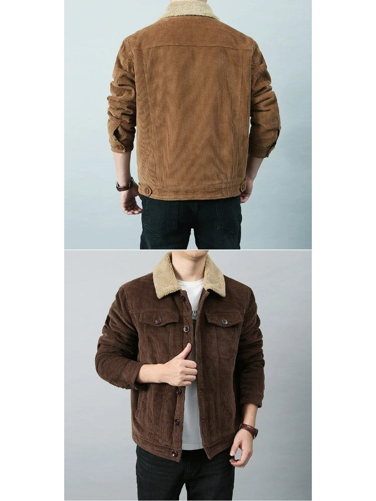 Male Cotton Jackets Padded Warm Loose Parka Coat Corduroy Short Jacket Man Solid Fur Collar Windbreaker Winter Men Fleece Jacket