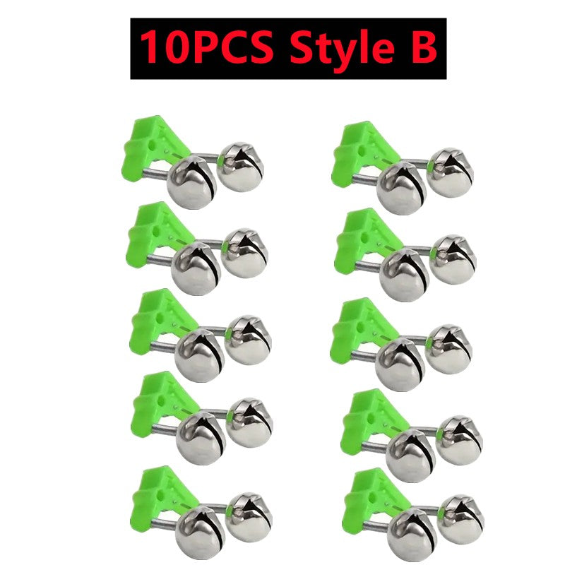 10-1PC Fishing Bite Alarms Fishing Rod Bells Tip Clip Bells Ring Green ABS Fishing Accessory Outdoor Pole Fish Bites Indicators