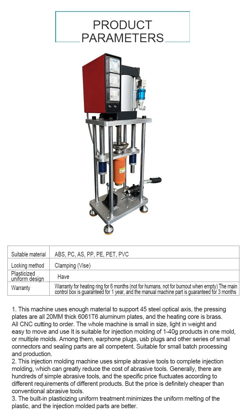 220V Small Table Type Pneumatic Injection Molding Machine 100g Vertical Desktop Polymer ABS PP PC as PE PET PVC Plastic Mold