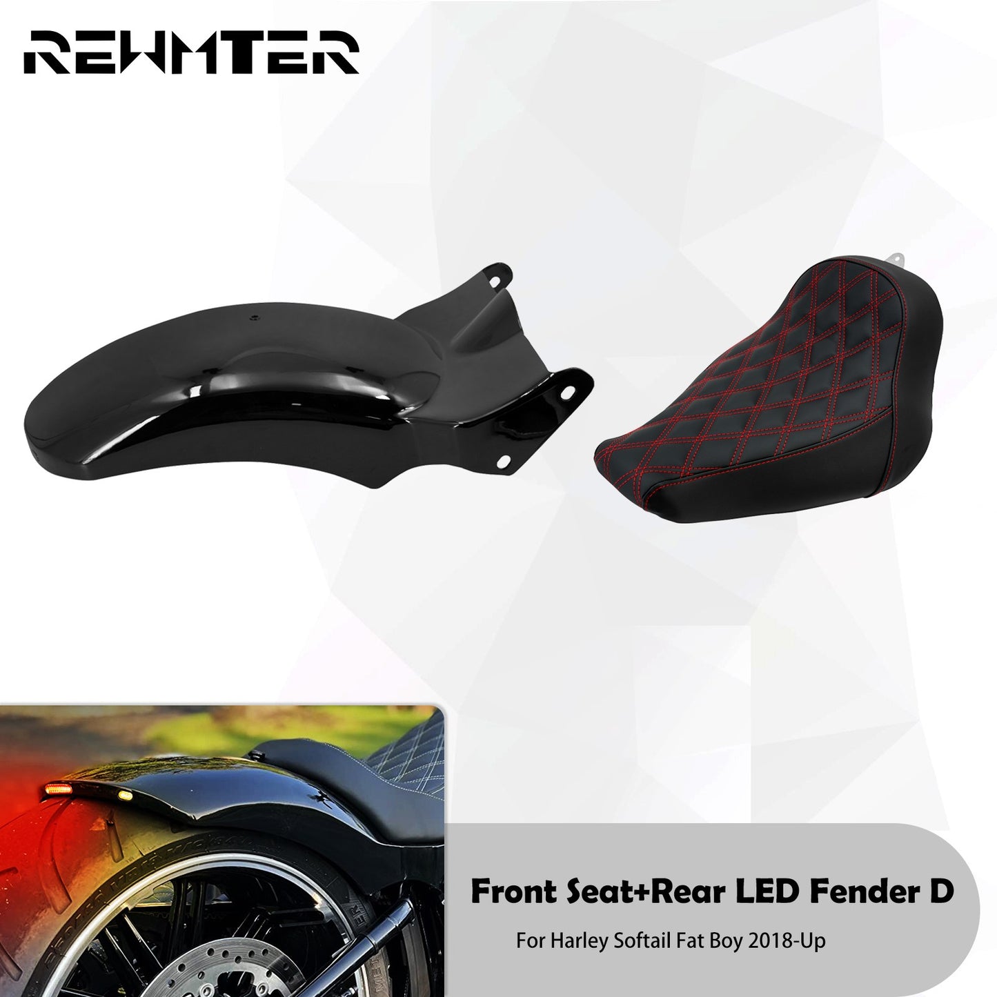Assento Traseiro para Moto com Luz de Freio e Seta LED, Paralama Guarda-lamas para Harley Softail Fat Boy Breakout FXDR 2018-2023