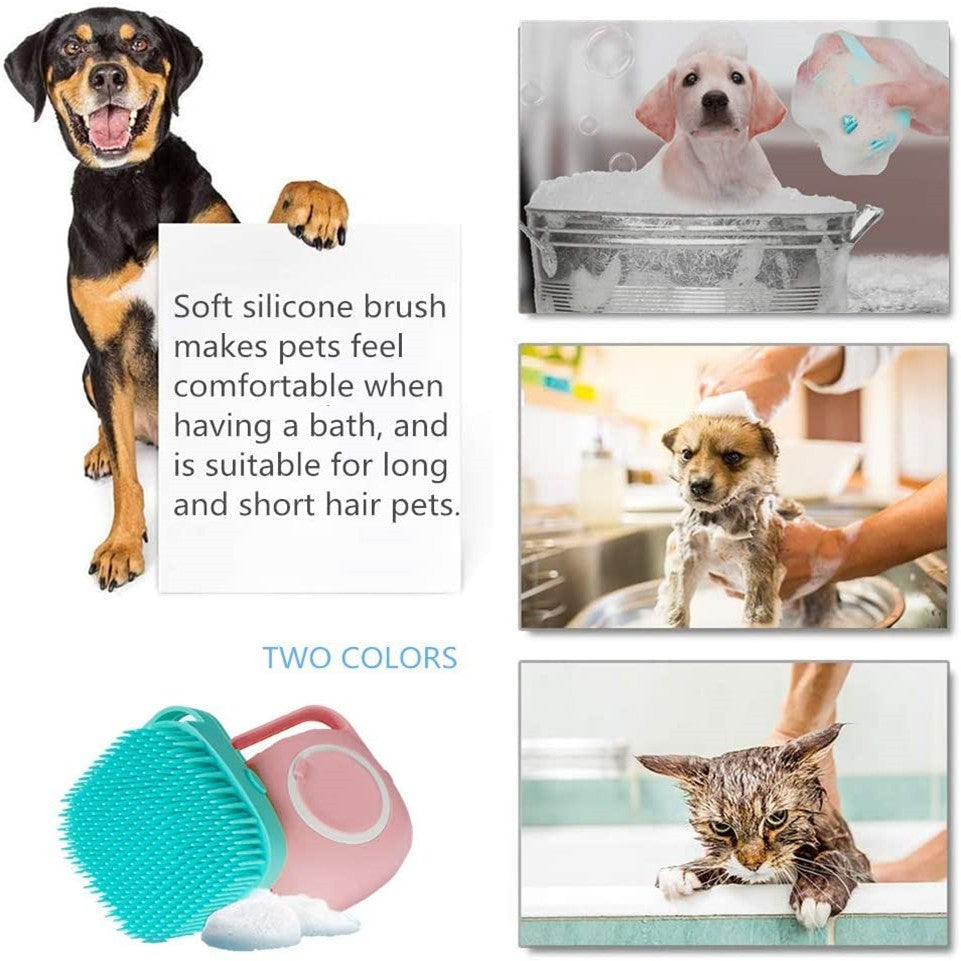 Escova de Banho para Cães Escova de Massagem para Pets Dispensador de Shampoo Escova de Silicone Macia Cerdas de Borracha para Cães e Gatos Ferramenta de Banho e Higiene
