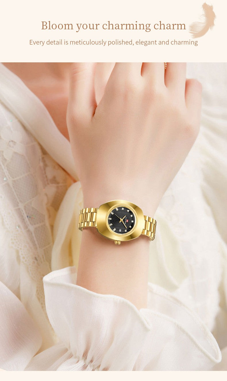 2024 New Women Oval Watch 34mm Stainless Steel Quartz Movement Brand Luxury Water Diamond Gold Black Casual Dress Banquet Watch