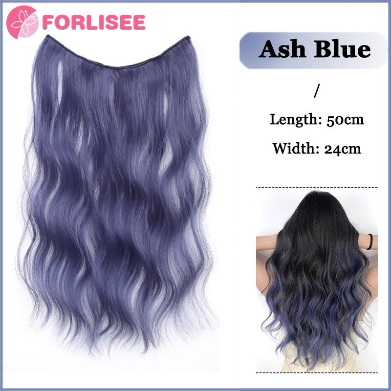 Aplique de Cabelo Sintético Liso Longo de Uma Peça com 4 Presilhas, Camada Interna Escondida, Peruca Colorida