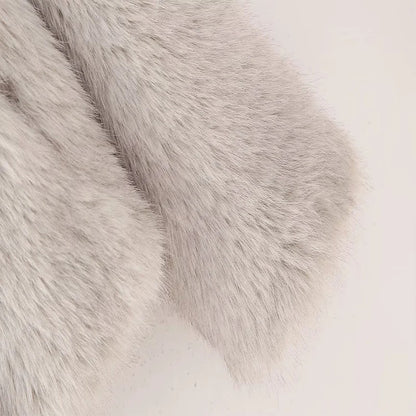 DUOPERI Women Fashion Winter Solid Thick Warm Faux Fur Coat Lapel Collar Long Sleeves Female Chic Lady Casual Outfits