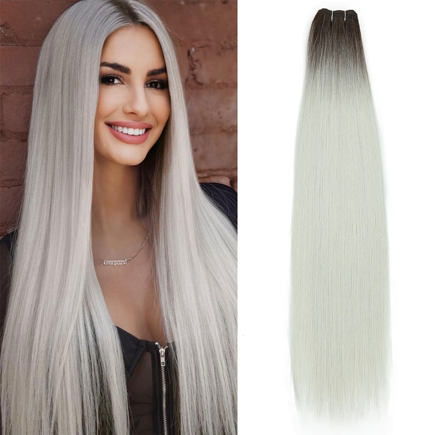 Alibaby Extensões de Cabelo Liso Ombré Tecelagem 26 Polegadas Cabelo Sintético Liso Longo Pacotes Cheios até as Pontas 150g