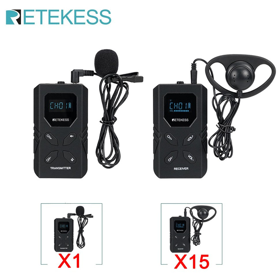 Retekess TT117 FM Sistema de Guia Turístico Transmissor Receptor para Museu Igreja Conferência Reunião Fábrica Treinamento 72-76MHz