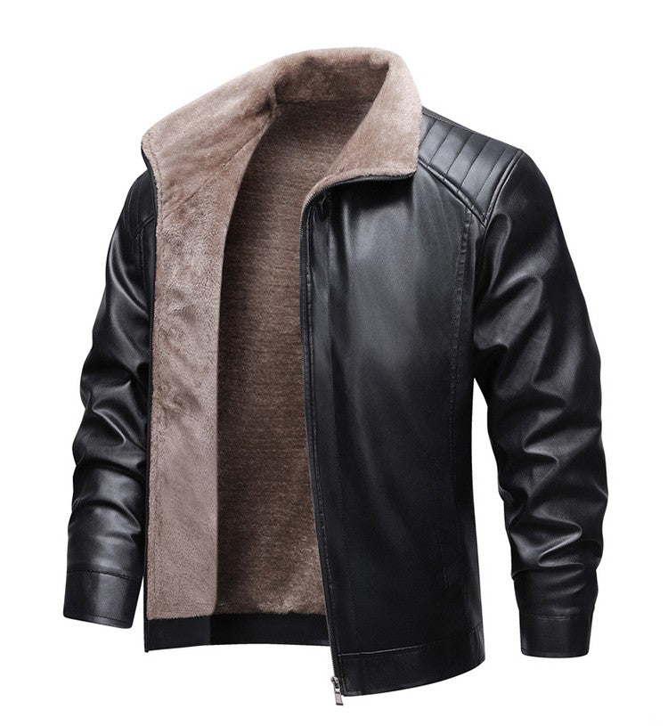 High-quality lapel and fleece leather jacket for men, fleece and thickened leather jacket for men, all-in-one fur dad coat