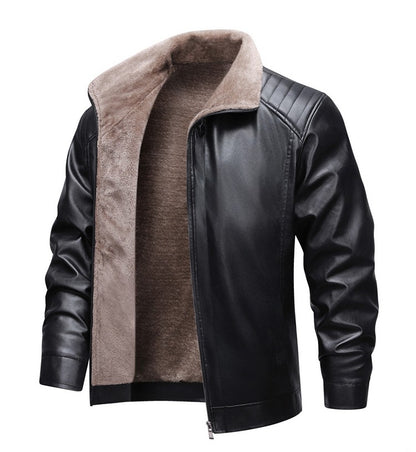 High-quality lapel and fleece leather jacket for men, fleece and thickened leather jacket for men, all-in-one fur dad coat