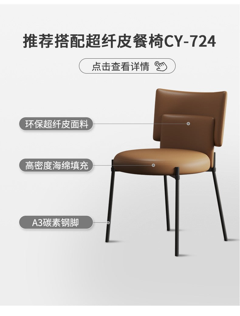 Modern Rectangle Minimalist Rock Slab Restaurant Dining Table And Chairs Stainless Steel Frame Leather Dining Chair Italian