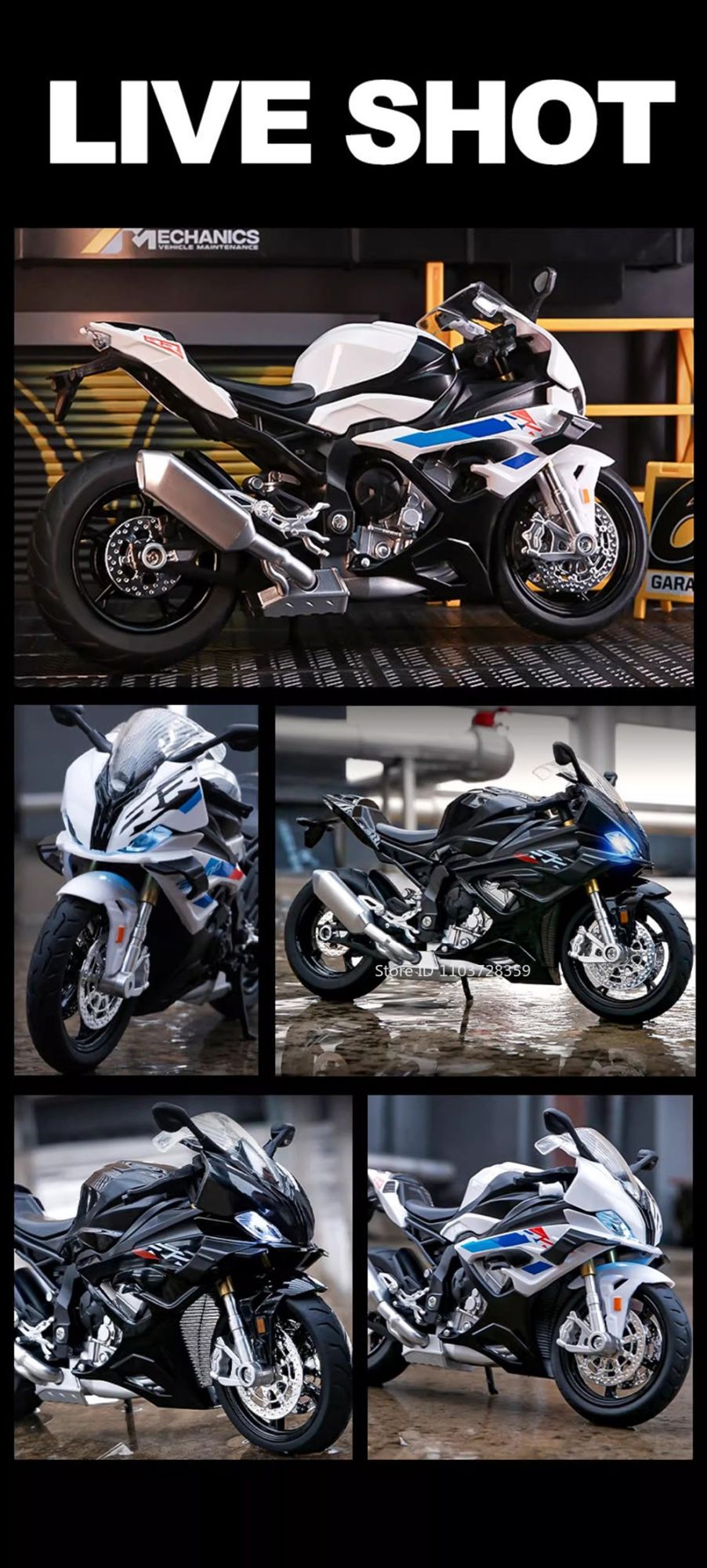 1:12 RRS1000 S1000RR Modelo de Brinquedo Motos de Liga Fundida Motocicletas Amortecimento Roda Dianteira Direcionável Pneus de Borracha Presente para Meninos