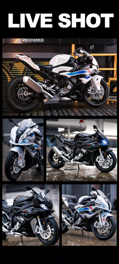 1:12 RRS1000 S1000RR Modelo de Brinquedo Motos de Liga Fundida Motocicletas Amortecimento Roda Dianteira Direcionável Pneus de Borracha Presente para Meninos