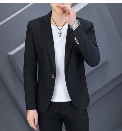 High-quality, fashionable, stylish, versatile and trendy business casual suit men's solid color fitted top