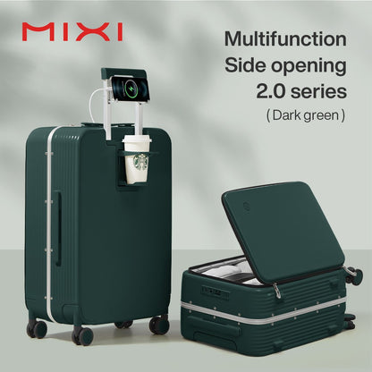 Mixi NOVA Mala de Viagem com Estrutura de Alumínio e Rodas, com Porta USB, Suporte para Copo e Celular, Bagagem de Mão de Bordo 20 24 Polegadas