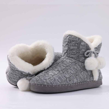 Litfun Winter Warm Plush Boots For Women Outdoor Soft Sole Non-slip Knit Furry Snow Boots Indoor Cozy Fur House Cotton Slippers
