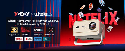 Projetor XGODY N6 Pro Netflix Oficialmente 4K Controle de Voz Smart Android TV Whale OS 32GB ROM para Filmes ao Ar Livre e Home Theater