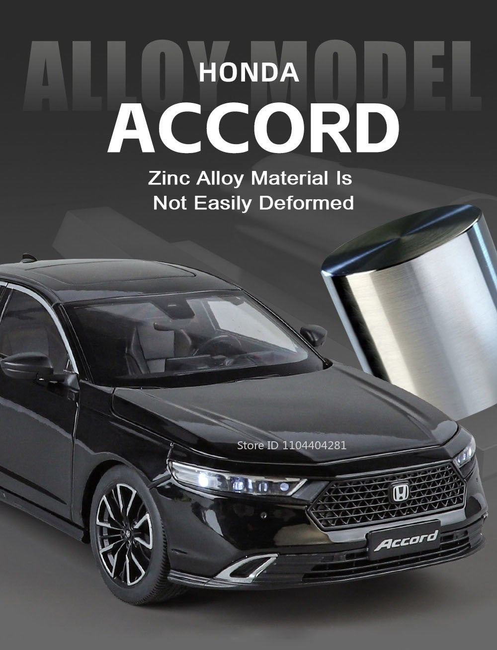 1:18 HONDA Accord Liga Miniatura Modelo Diecast Brinquedo Porta Aberta Som Luz Puxar para Trás Direção Roda Dianteira Presente de Aniversário Clássico